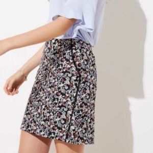 Loft Black Floral Pocket Cotton Skirt Pompom Detailing Fun Casual Flowery Size 8
